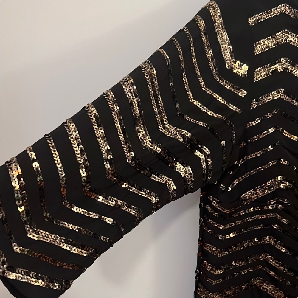 Mustard Seed Sequin Sheath Mini Dress Black and Gold - Women’s Size Medium - Picture 12 of 17